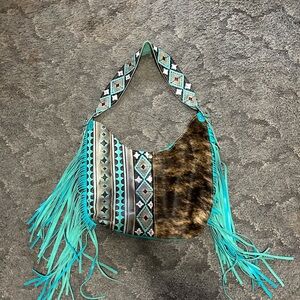 Bohemian Turquoise and Brown Shoulder Bag
